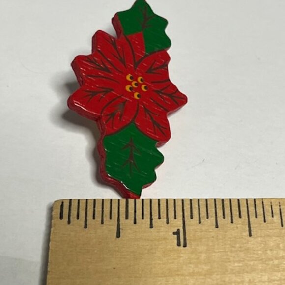 VTG Jeff Lieb Holiday Poinsettia Wooden Clip On Earrings Christmas1.75"x1" - Picture 12 of 14